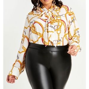 Ashley Stewart STATUS PRINT TIE NECK BUTTON UP Size 18/20- Worn ONCE
